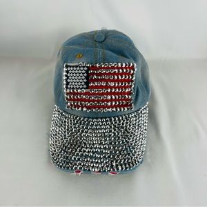 Bling American Flag Denim Jean Cap USA Hat